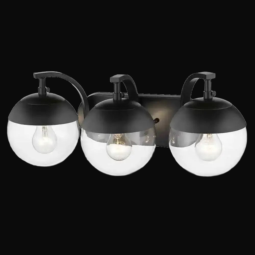 Applique de salle de bain Dixon 3 lumières, noir mat, verre opale et capuchon noir mat – vue 2