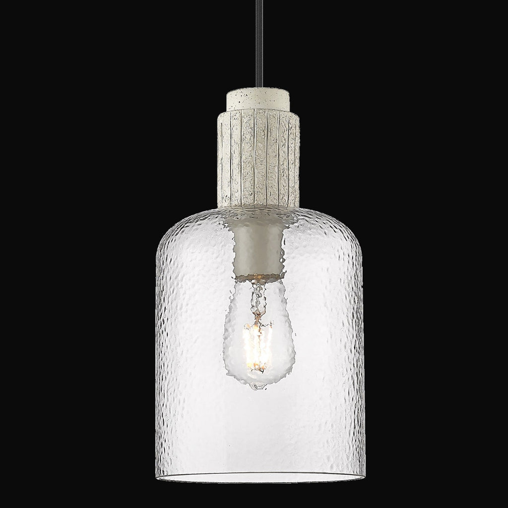 Petite suspension Pedra, noir mat, verre clair martelé