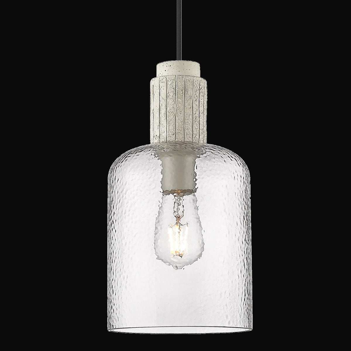Petite suspension Pedra, noir mat, verre clair martelé