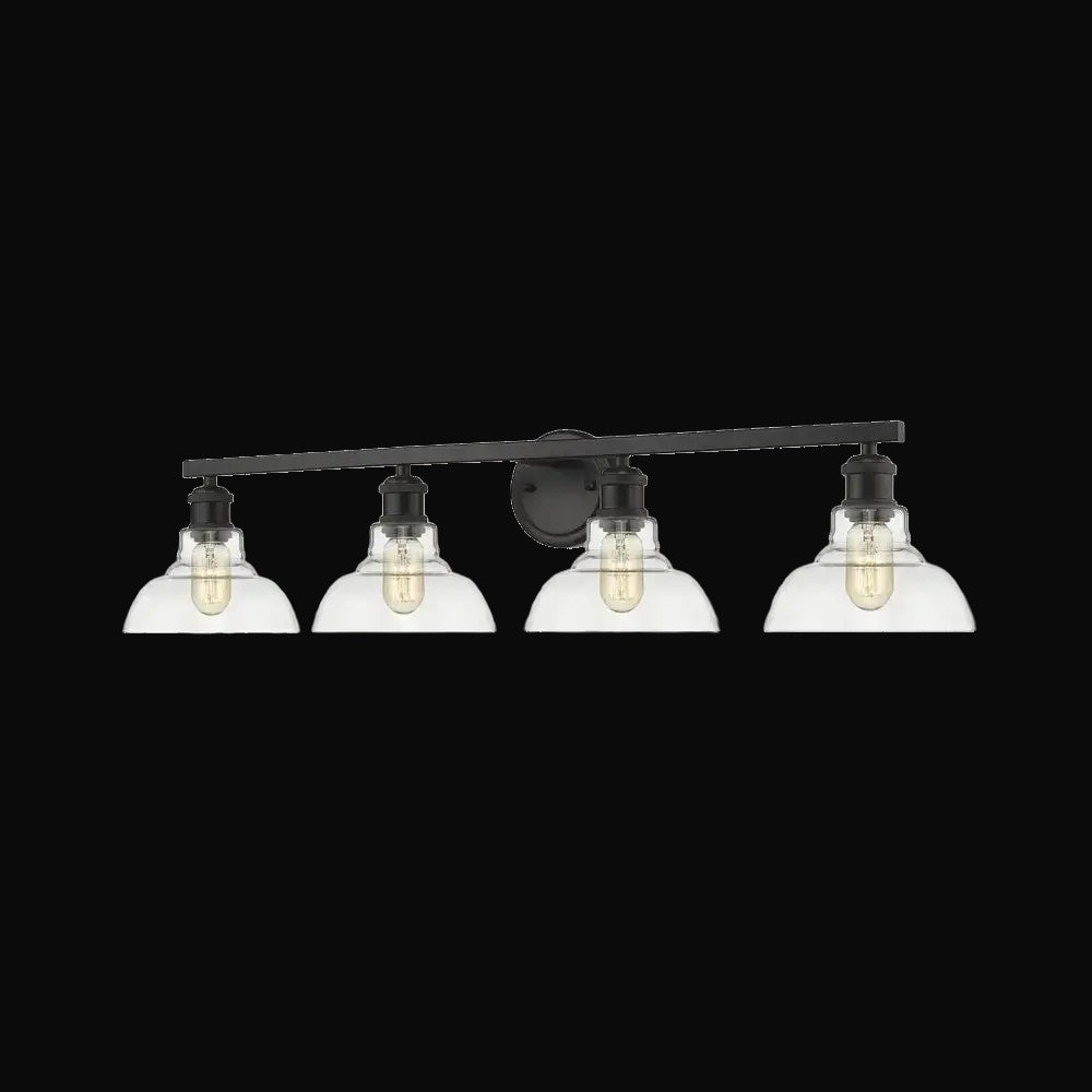 Applique de salle de bain Carver 4 lumières, noir mat, abat-jour en verre clair – vue 2