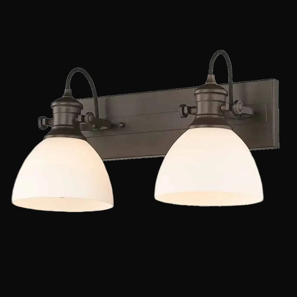 Semi-plafonnier Hines 2 lumières, bronze frotté, verre opale – vue 3