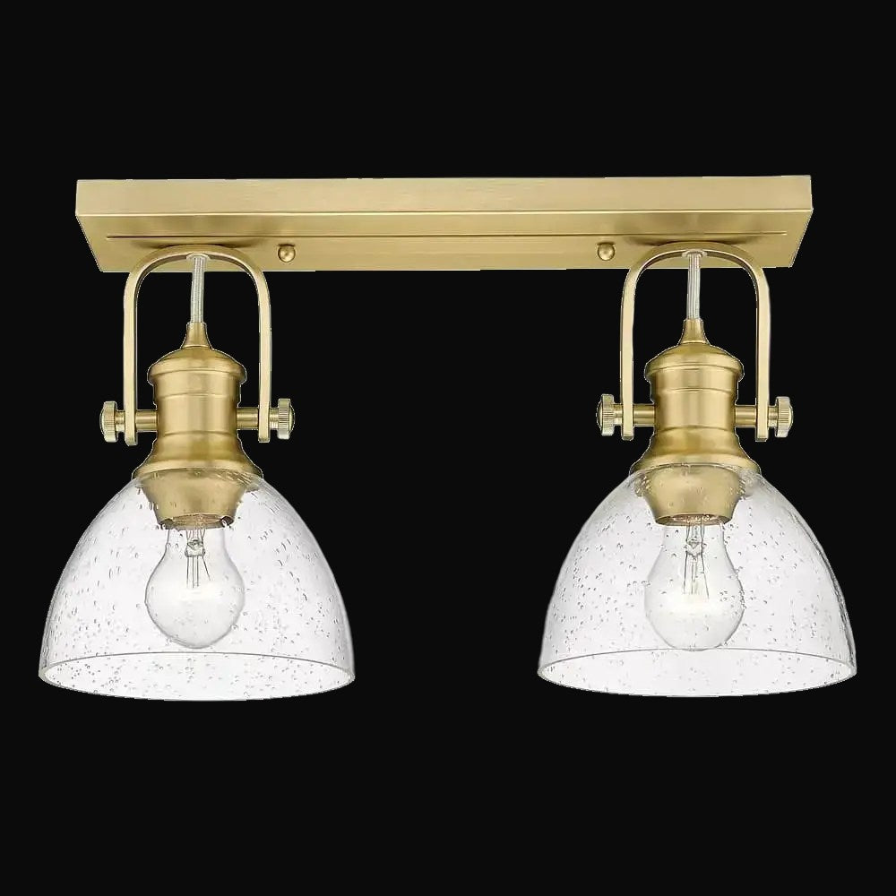 Semi-plafonnier Hines 2 lumières, bronze champagne brossé, abat-jour en verre bullé – vue 2