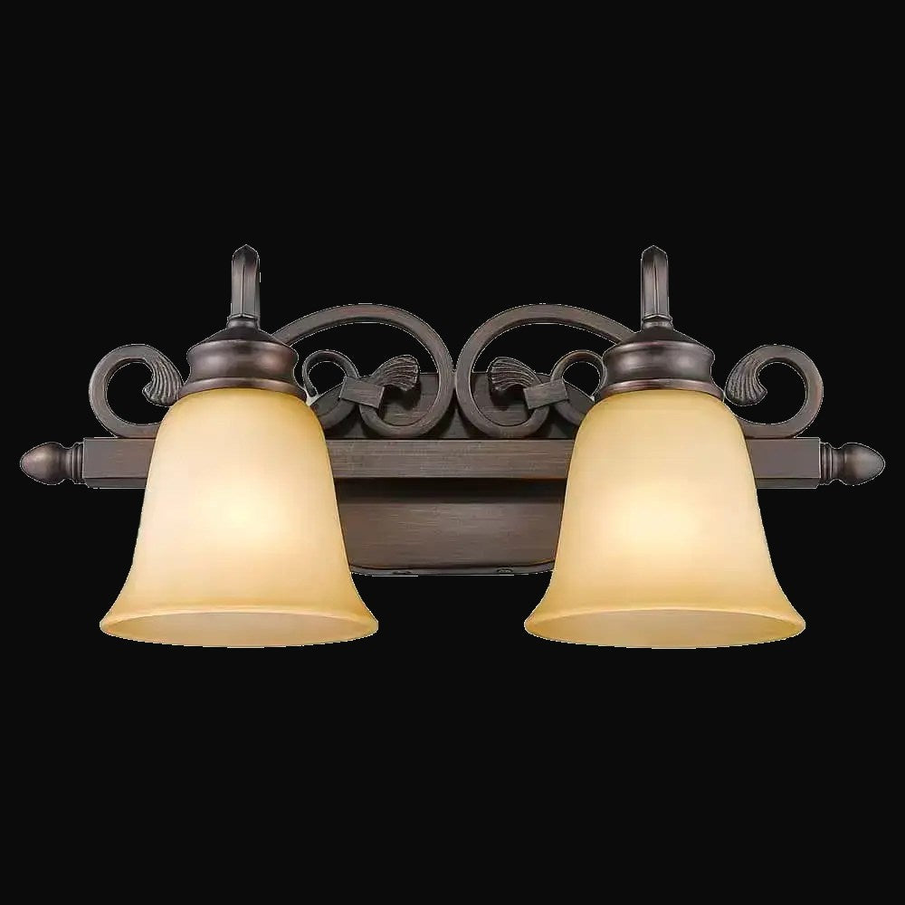 Applique de salle de bain Belle Meade 2 lumières, bronze frotté, verre Tea Stone