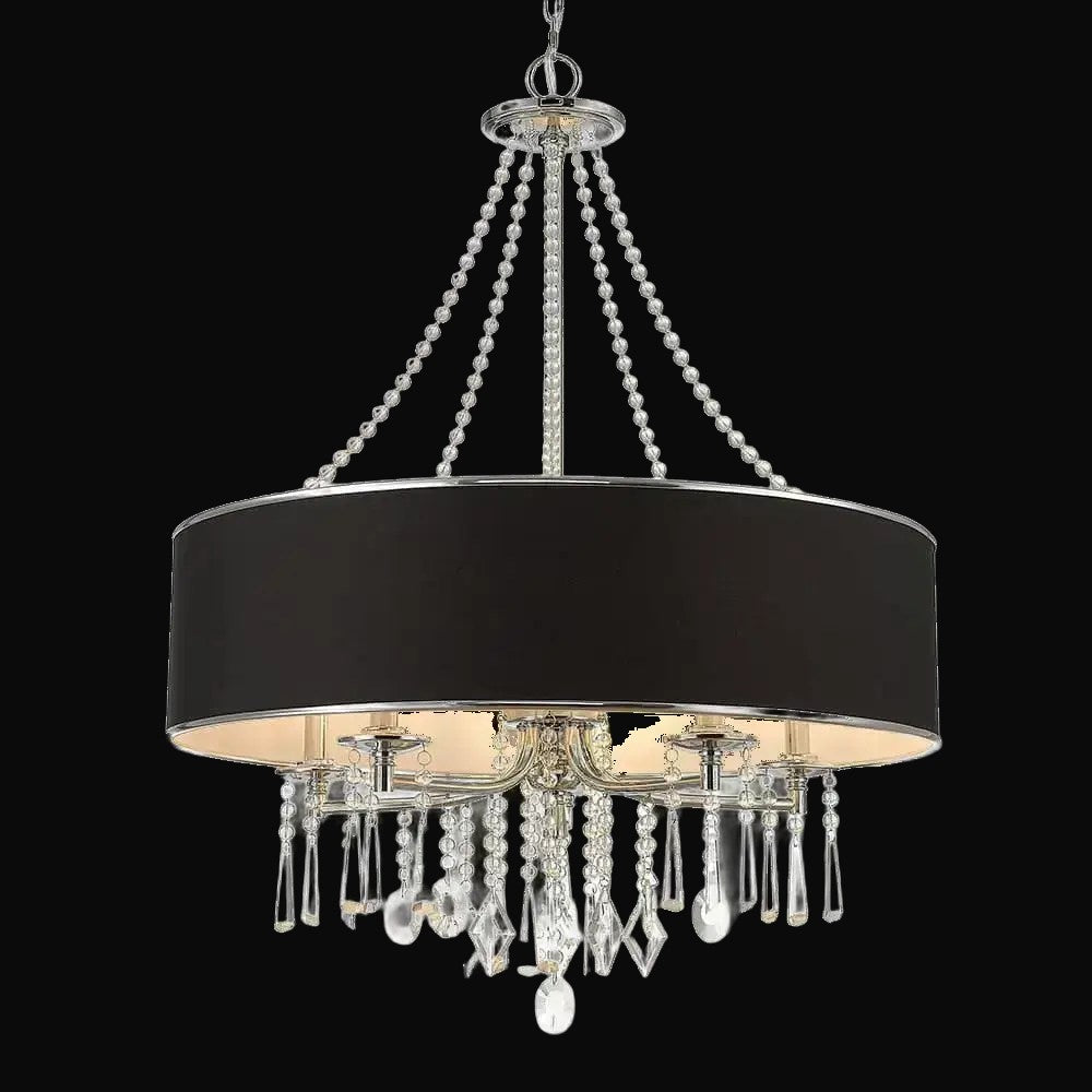Lustre Echelon 5 lumières, chrome, abat-jour Tuxedo