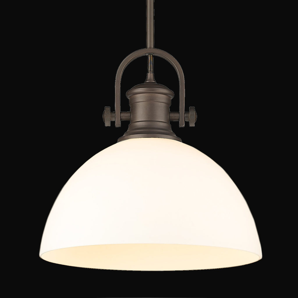 Suspension Hines 1 lumière, bronze frotté, verre opale