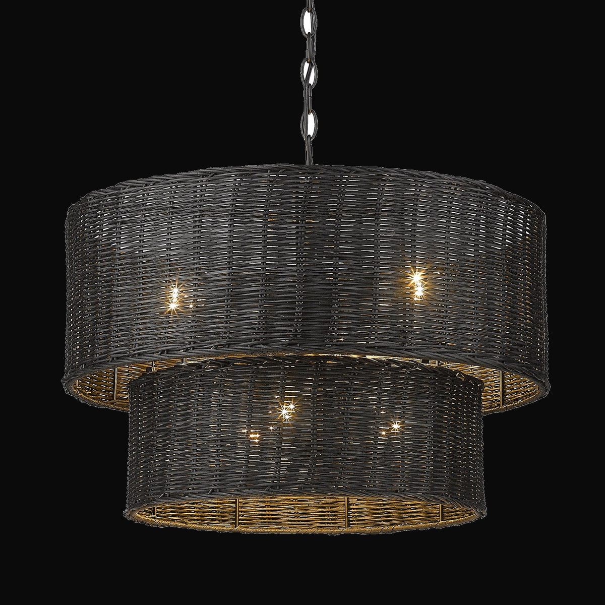 Lustre Erma 6 lumières, noir mat et osier noir
