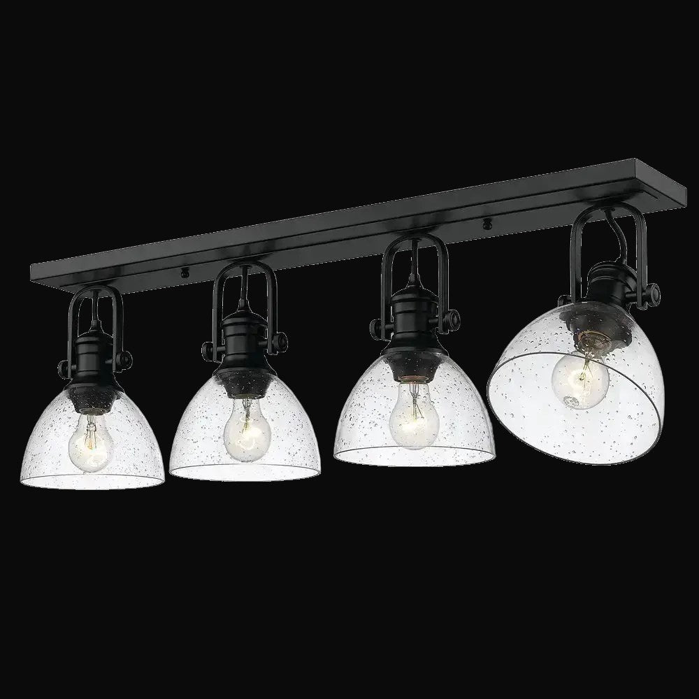 Semi-plafonnier Hines 4 lumières, noir mat, abat-jour en verre bullé – vue 2
