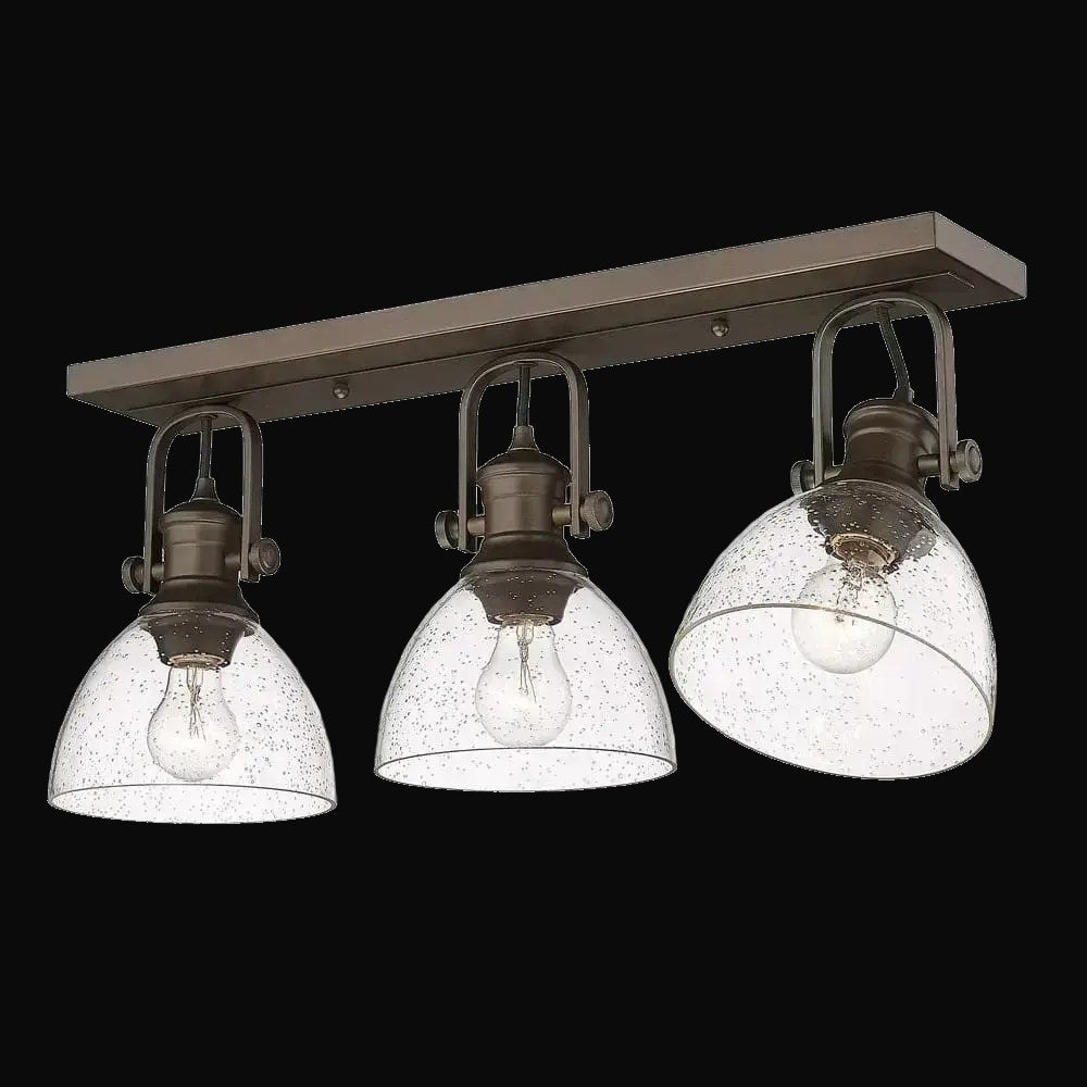 Semi-plafonnier Hines 3 lumières, bronze frotté, verre bullé – vue 2