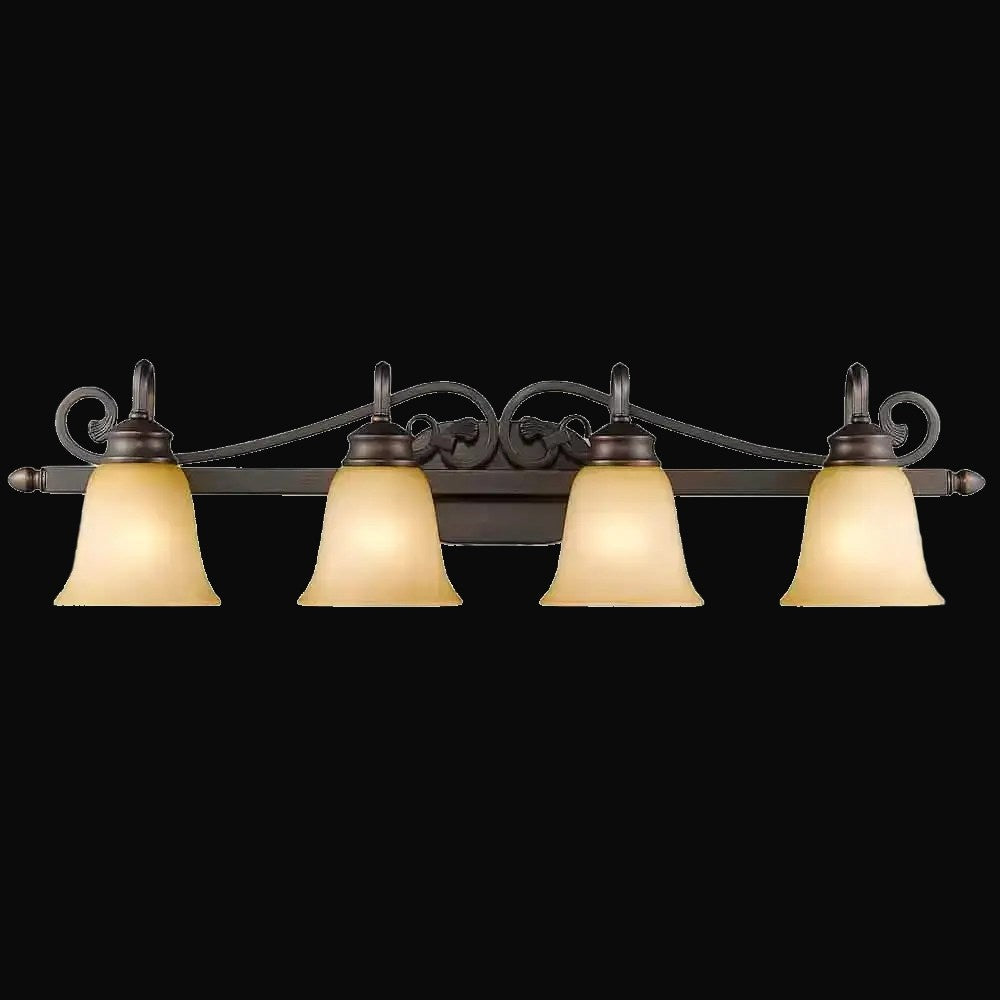 Applique de salle de bain Belle Meade 4 lumières, bronze frotté, verre Tea Stone – vue 2