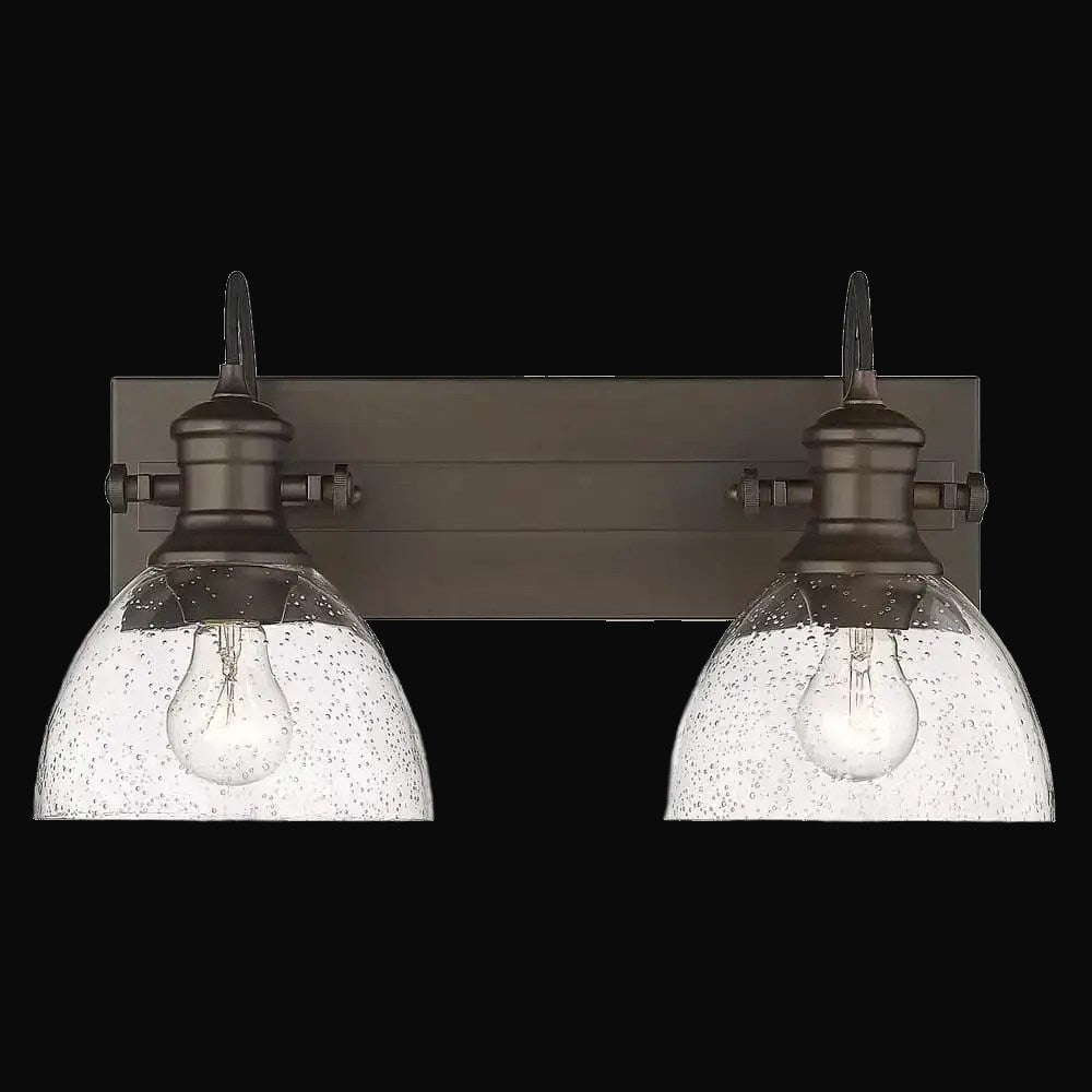 Applique de salle de bain Hines 2 lumières, bronze frotté, verre bullé – vue 2