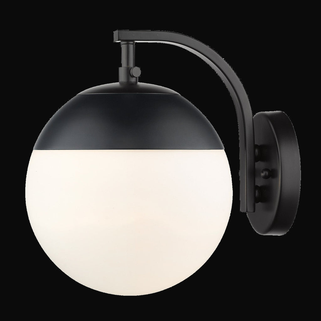 Applique Dixon, noir mat, verre opale et capuchon noir mat