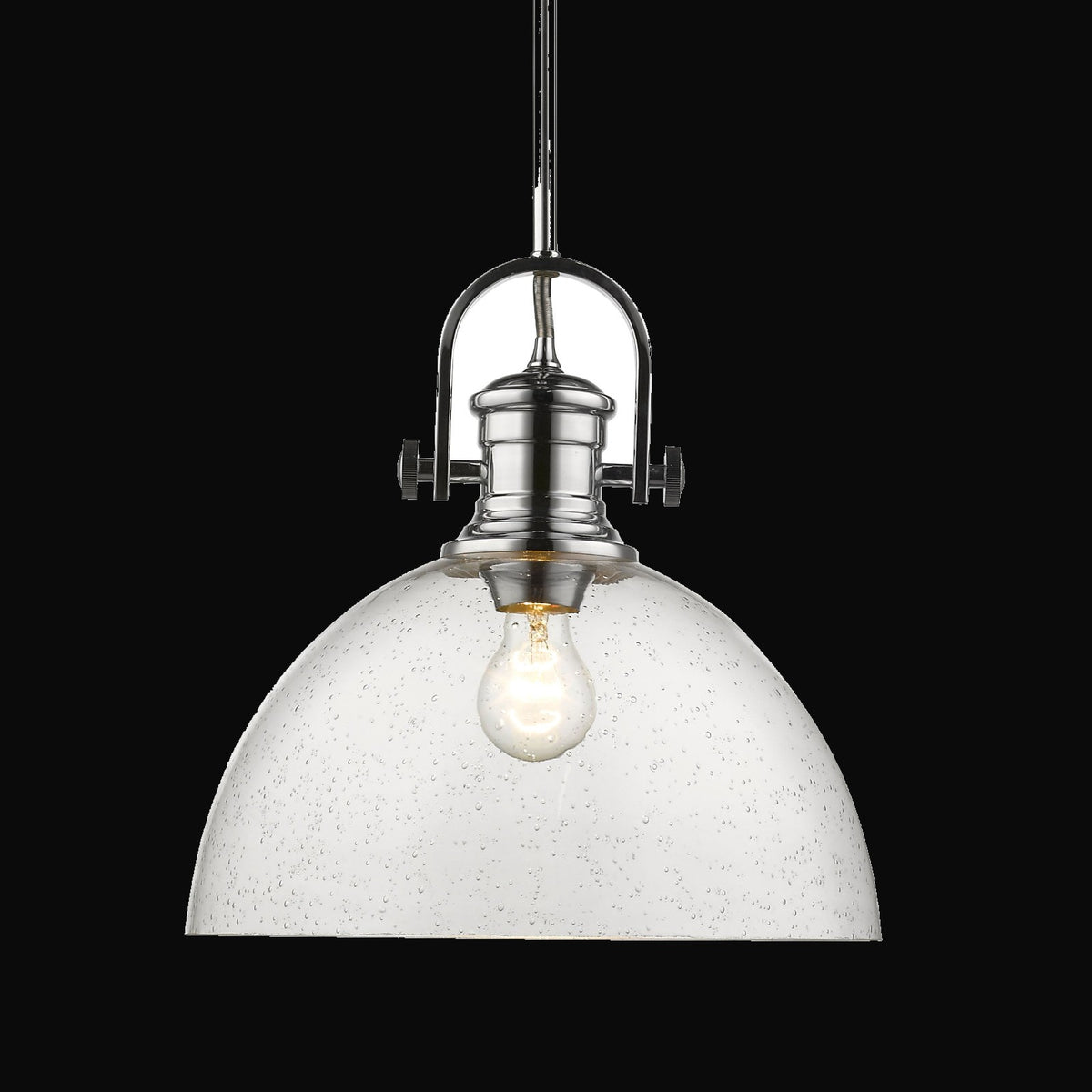 Suspension Hines 1 lumière, chrome, verre bullé