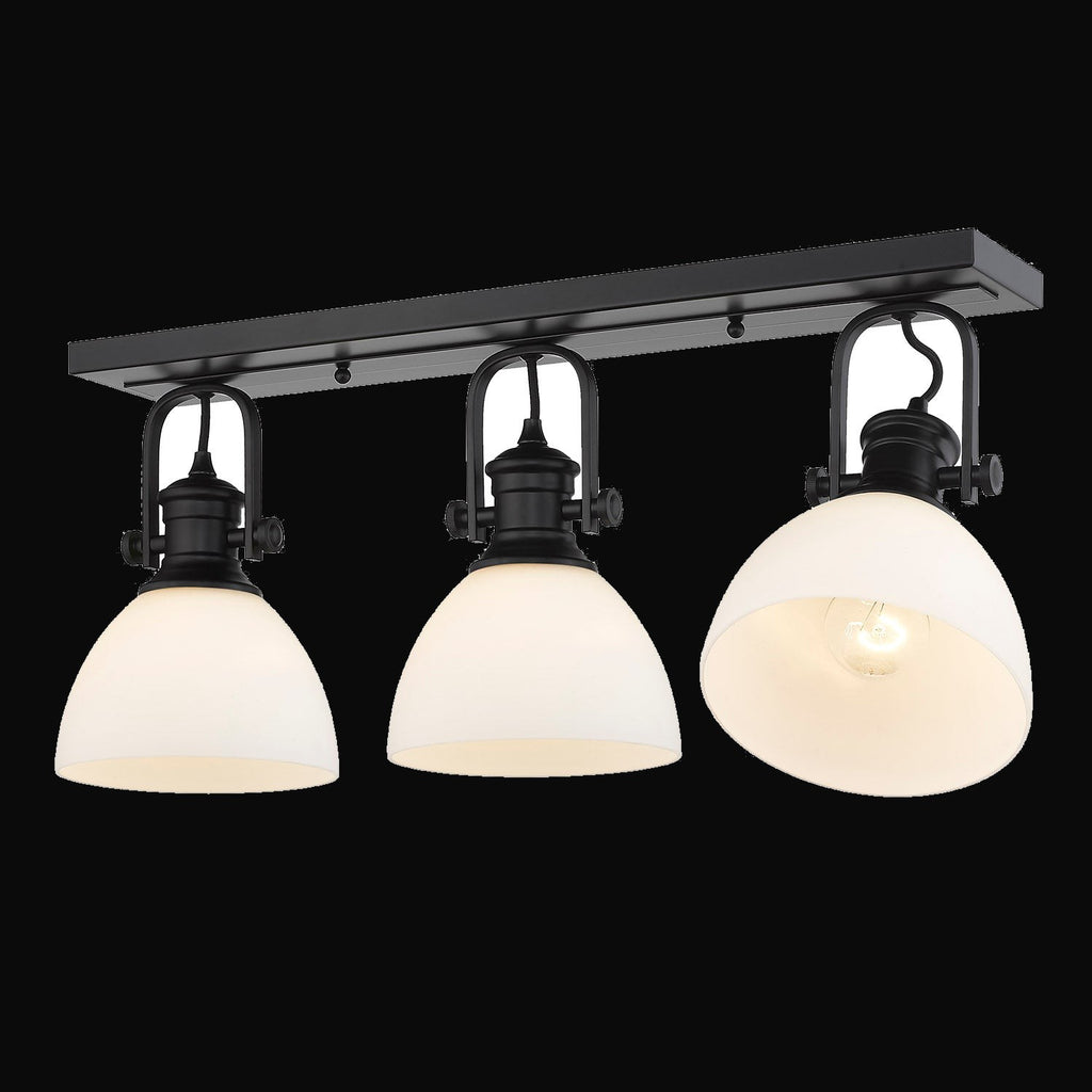Semi-plafonnier Hines 3 lumières, noir mat, verre opale