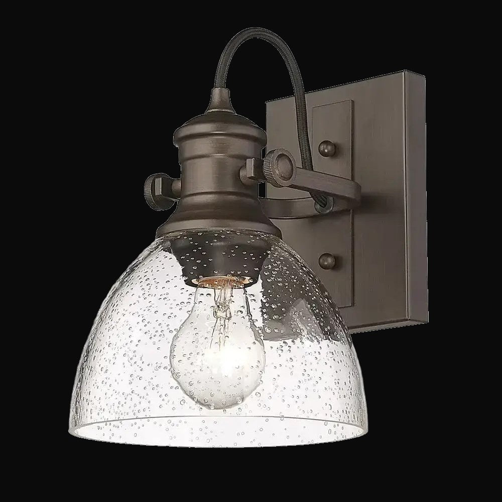 Semi-plafonnier Hines 1 lumière, bronze frotté, verre bullé – vue 3