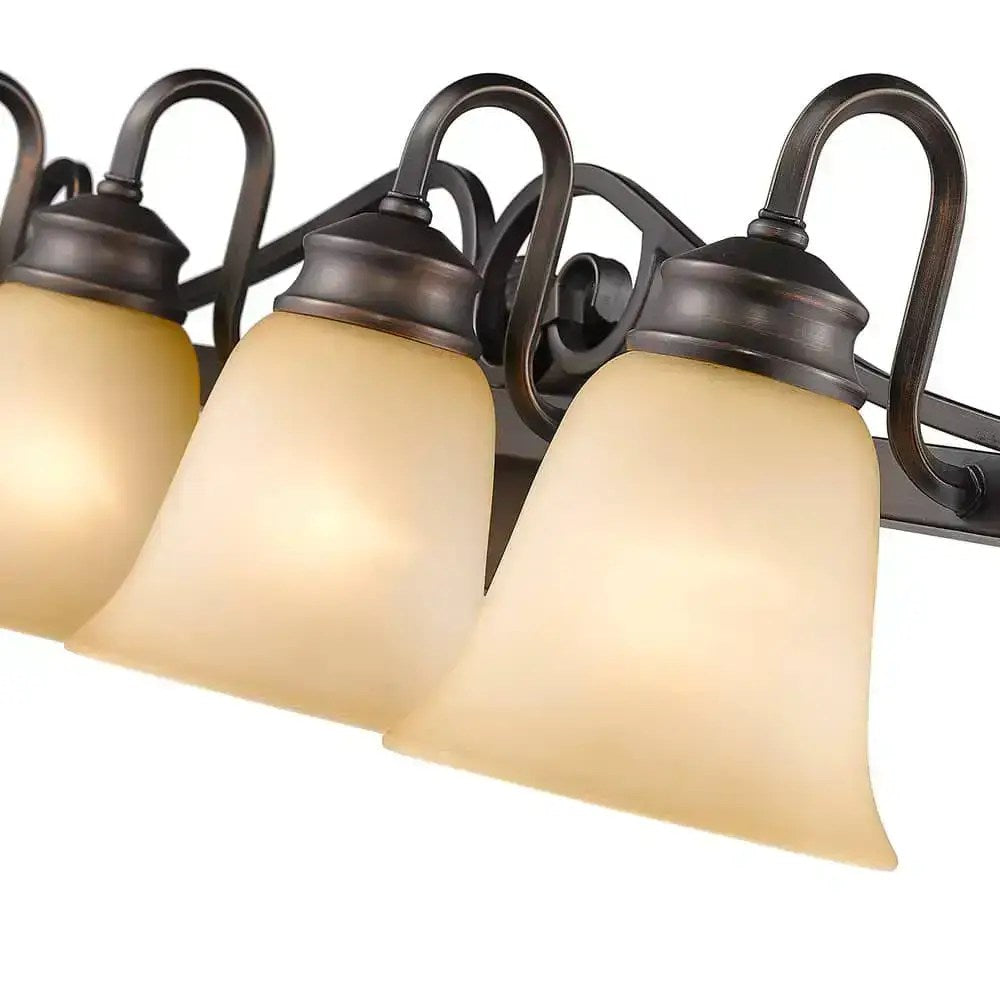 Applique de salle de bain Belle Meade 4 lumières, bronze frotté, verre Tea Stone – vue 3