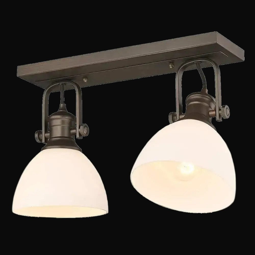 Semi-plafonnier Hines 2 lumières, bronze frotté, verre opale – vue 2
