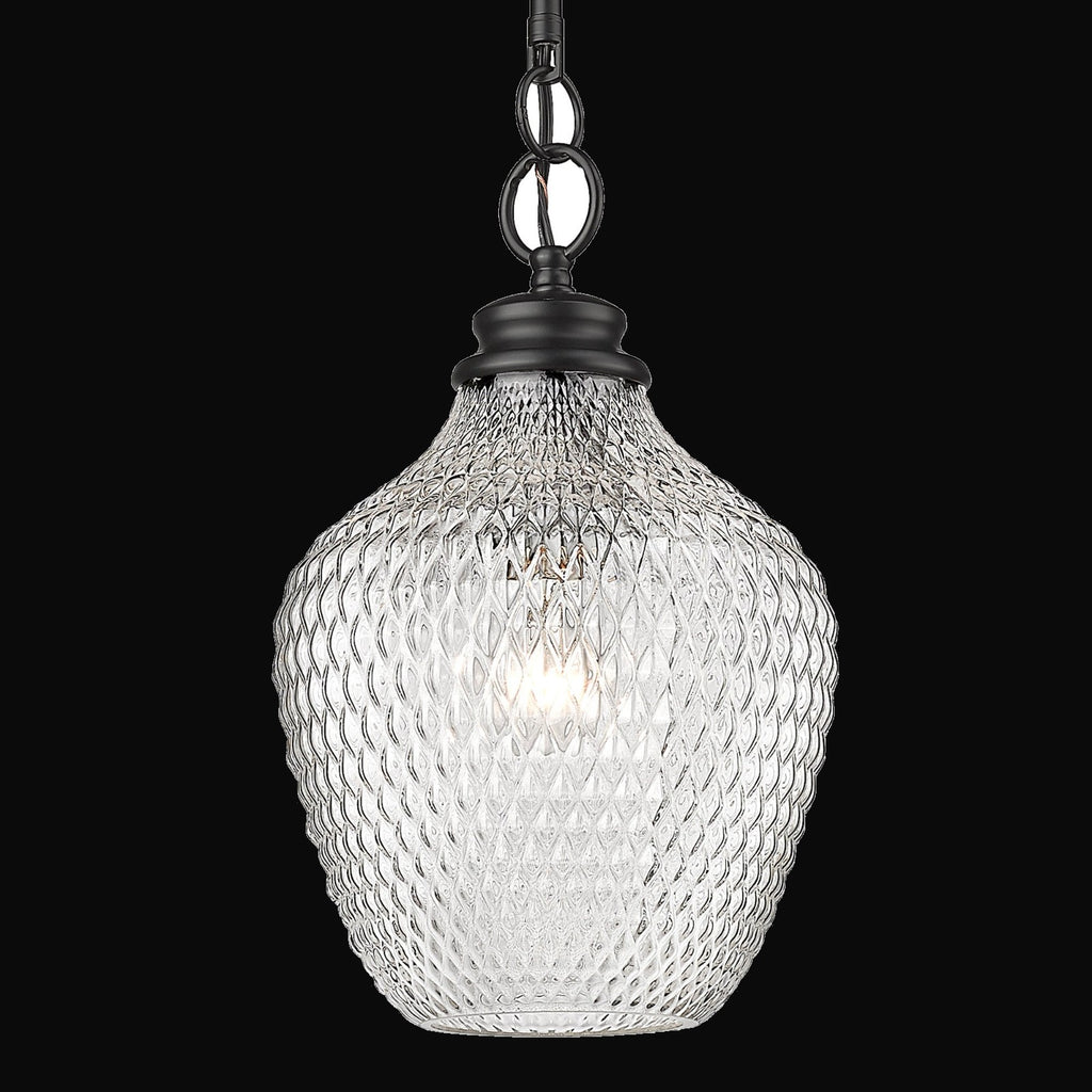Suspension moyenne Adeline, noir mat, abat-jour en verre clair