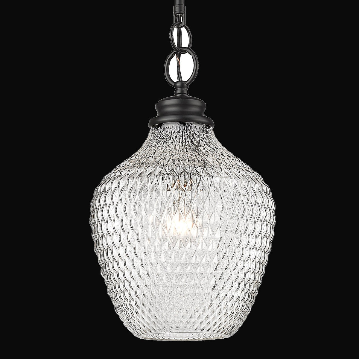 Suspension moyenne Adeline, noir mat, abat-jour en verre clair
