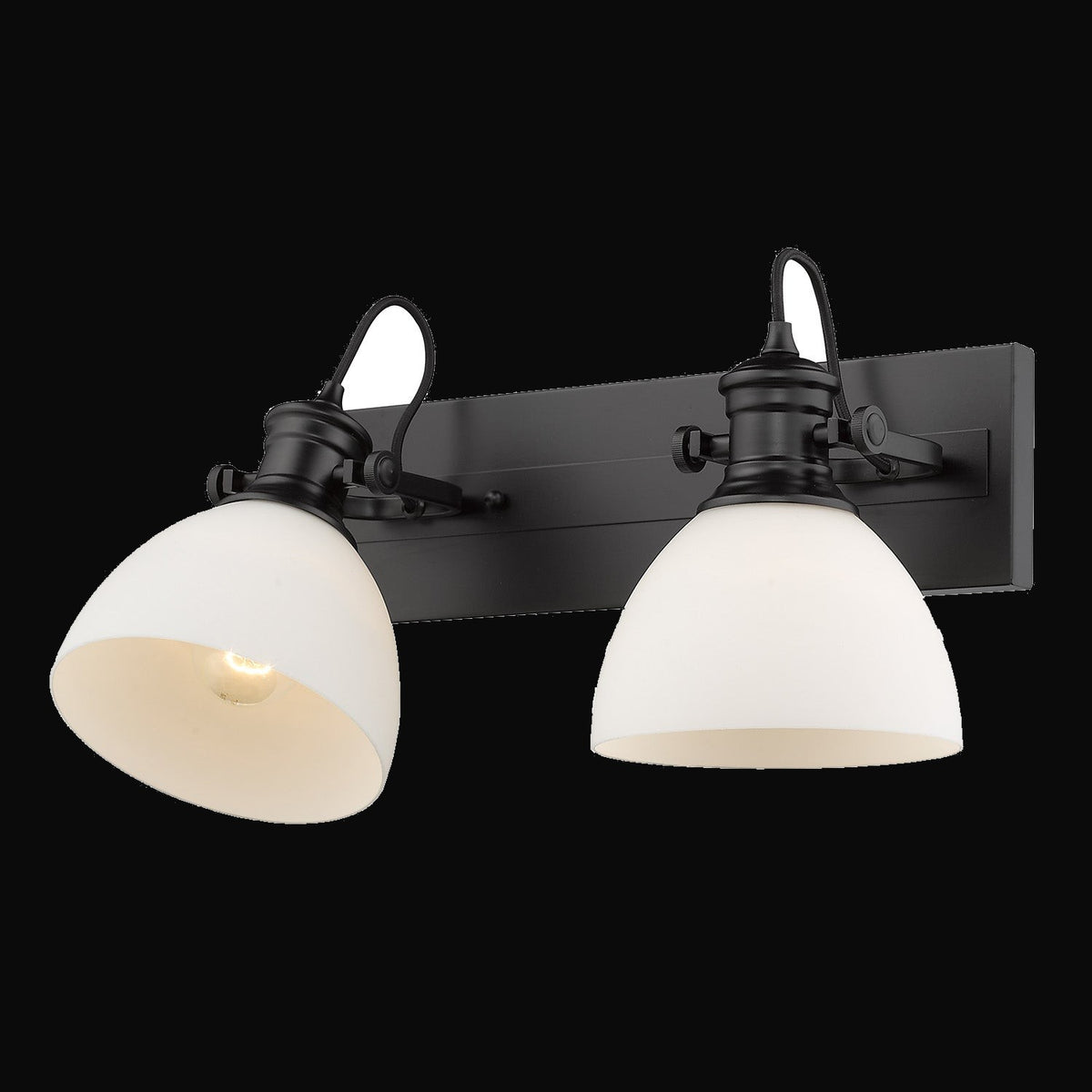 Applique de salle de bain Hines 2 lumières, noir mat, verre opale