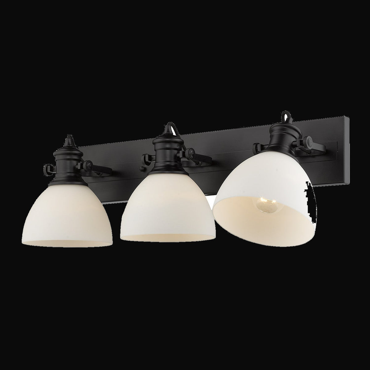 Applique de salle de bain Hines 3 lumières, noir mat, verre opale