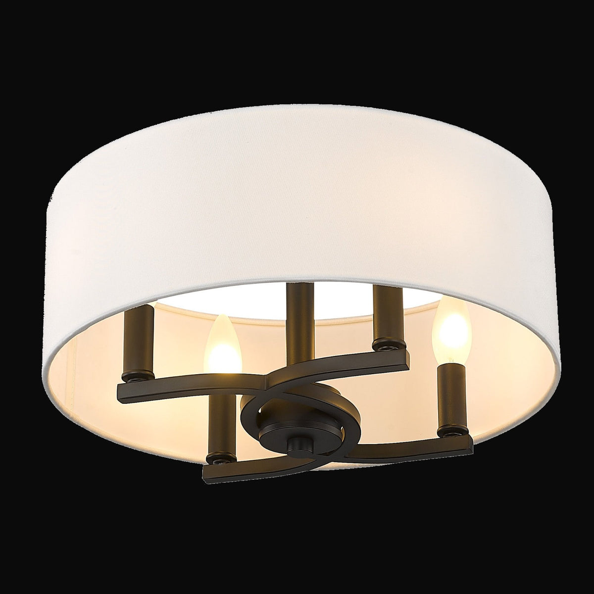 Semi-plafonnier Eliana 4 lumières, noir mat, abat-jour blanc moderne