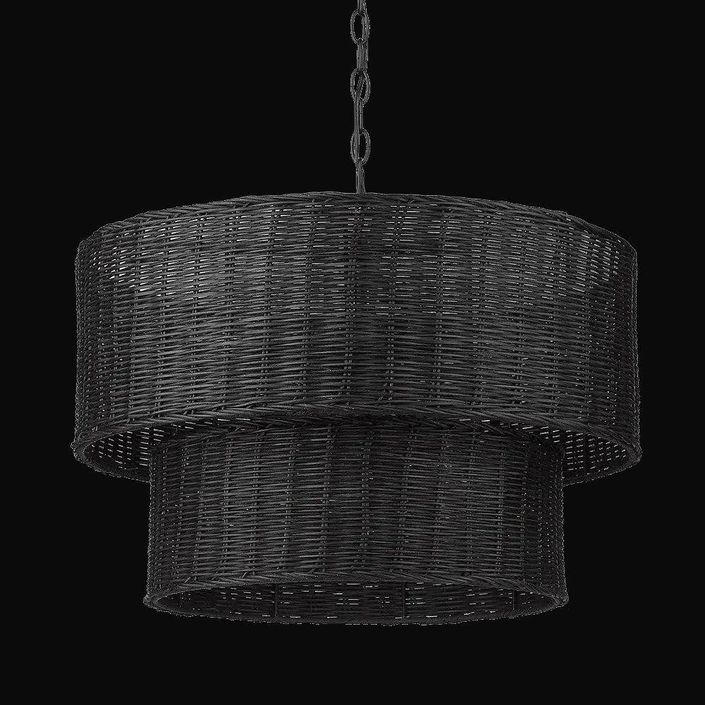 Lustre Erma 6 lumières, noir mat et osier noir – vue 2