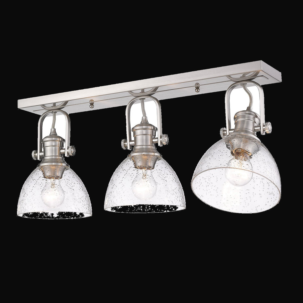 Semi-plafonnier Hines 3 lumières, étain, verre bullé