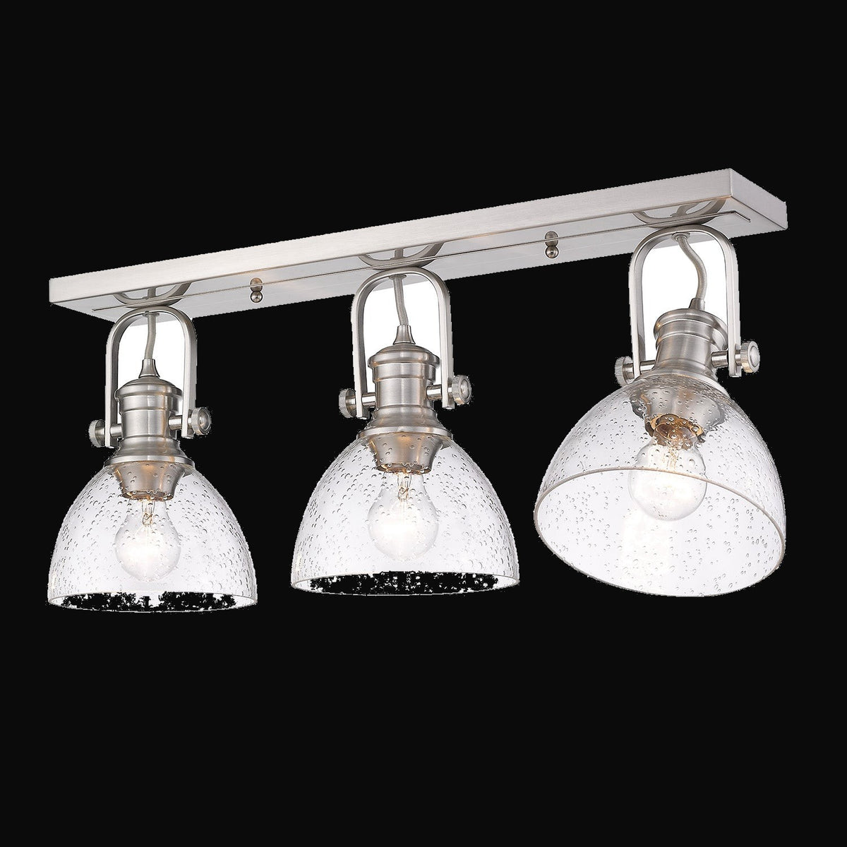 Semi-plafonnier Hines 3 lumières, étain, verre bullé