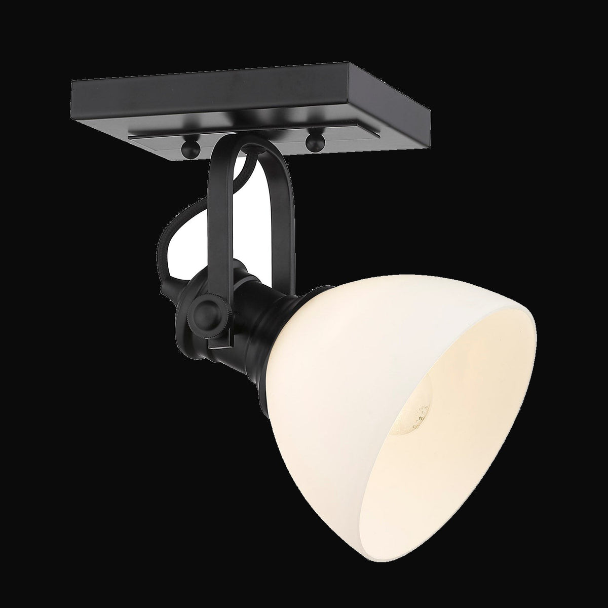 Semi-plafonnier Hines 1 lumière, noir mat, verre opale