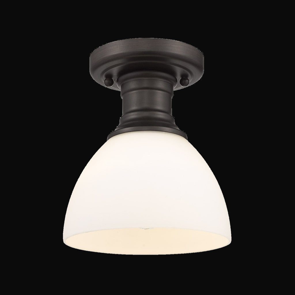 Semi-plafonnier Hines, bronze frotté, verre opale