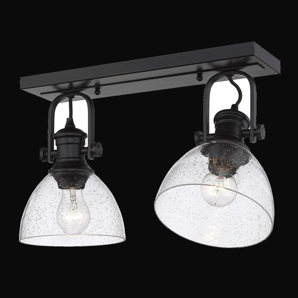 Semi-plafonnier Hines 2 lumières, noir mat, verre bullé