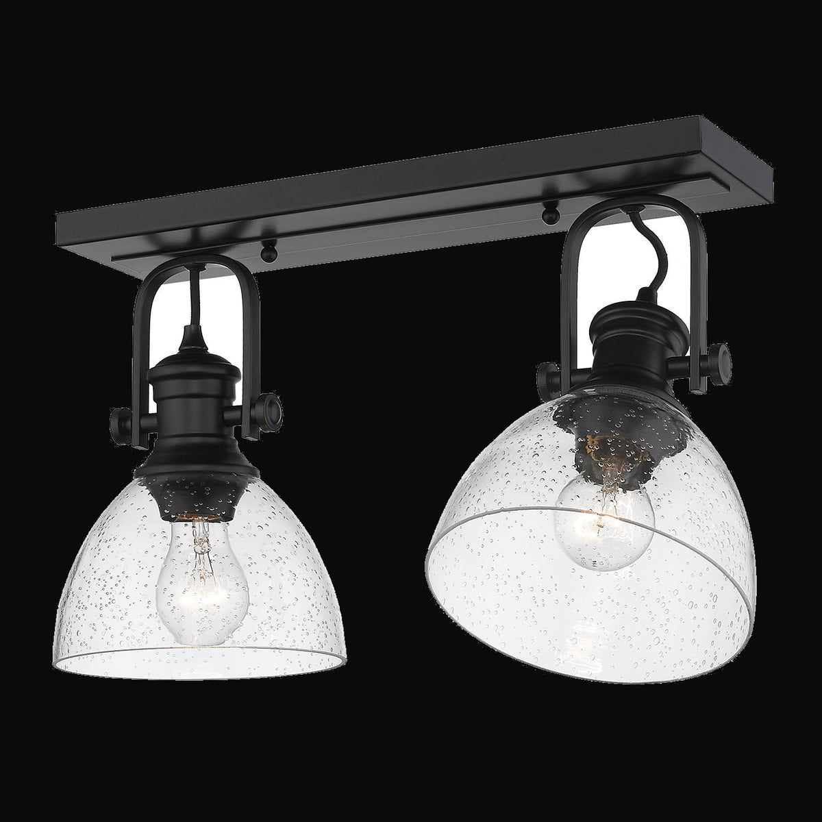 Semi-plafonnier Hines 2 lumières, noir mat, verre bullé