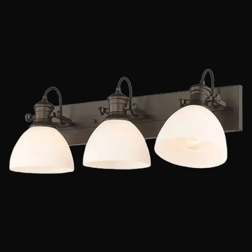 Applique de salle de bain Hines 3 lumières, bronze frotté, verre opale – vue 3