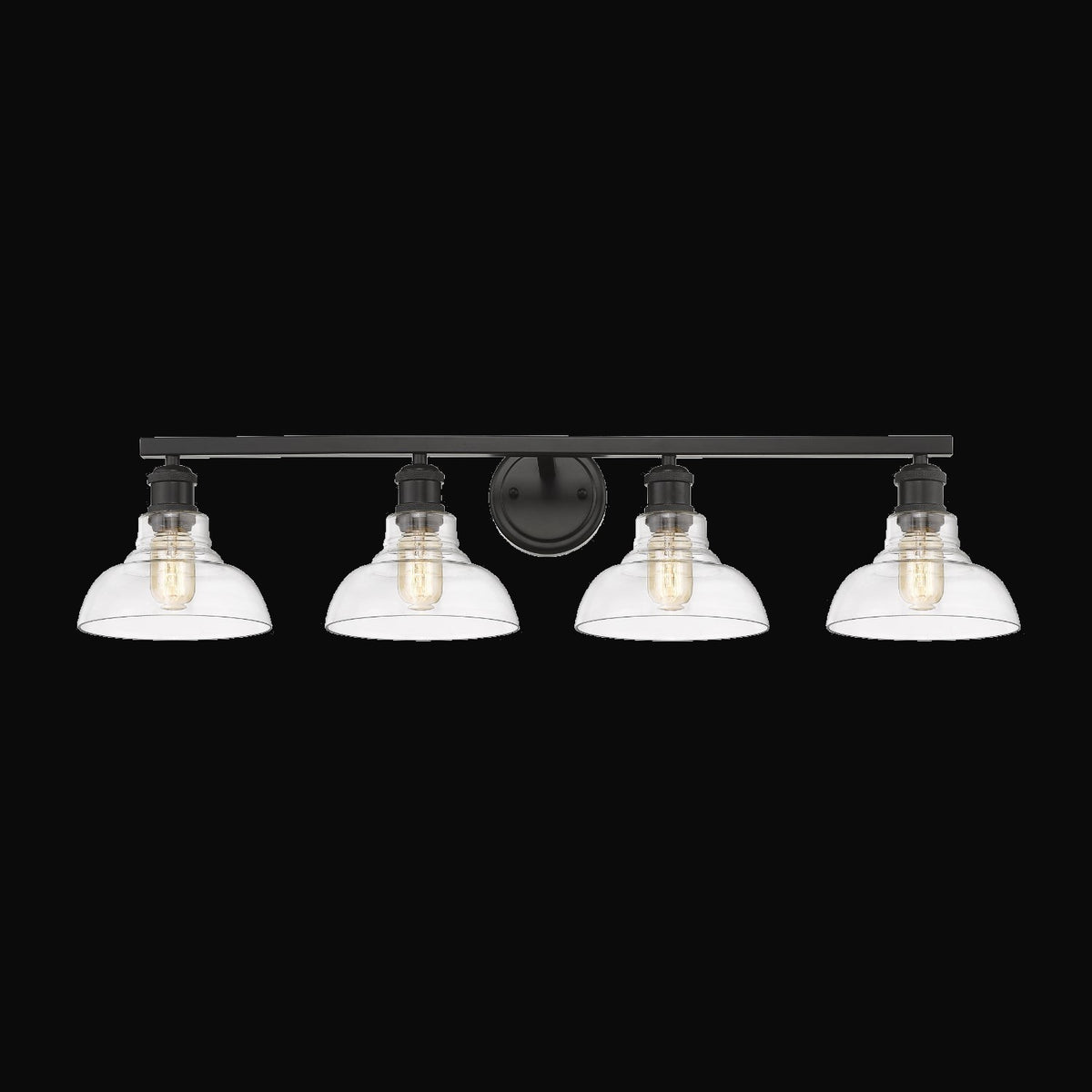 Applique de salle de bain Carver 4 lumières, noir mat, abat-jour en verre clair