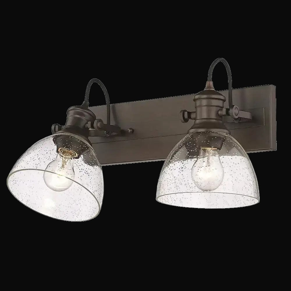 Applique de salle de bain Hines 2 lumières, bronze frotté, verre bullé – vue 3