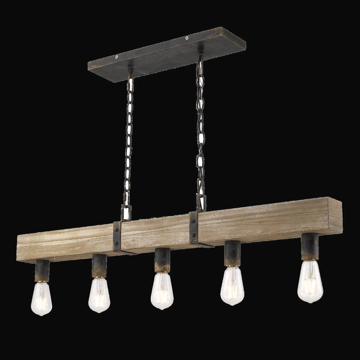 Suspension linéaire Garrett – bois et fer noir antique