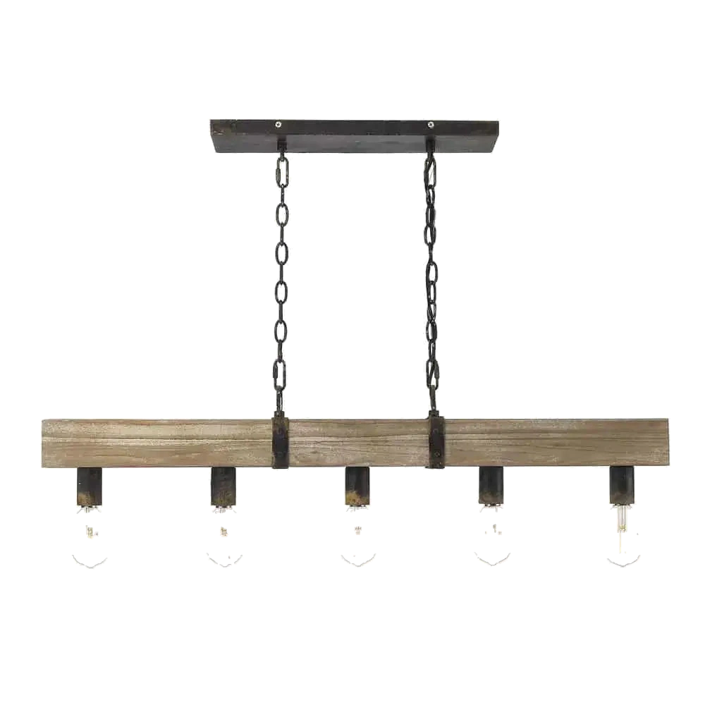 Suspension linéaire Garrett – bois et fer noir antique