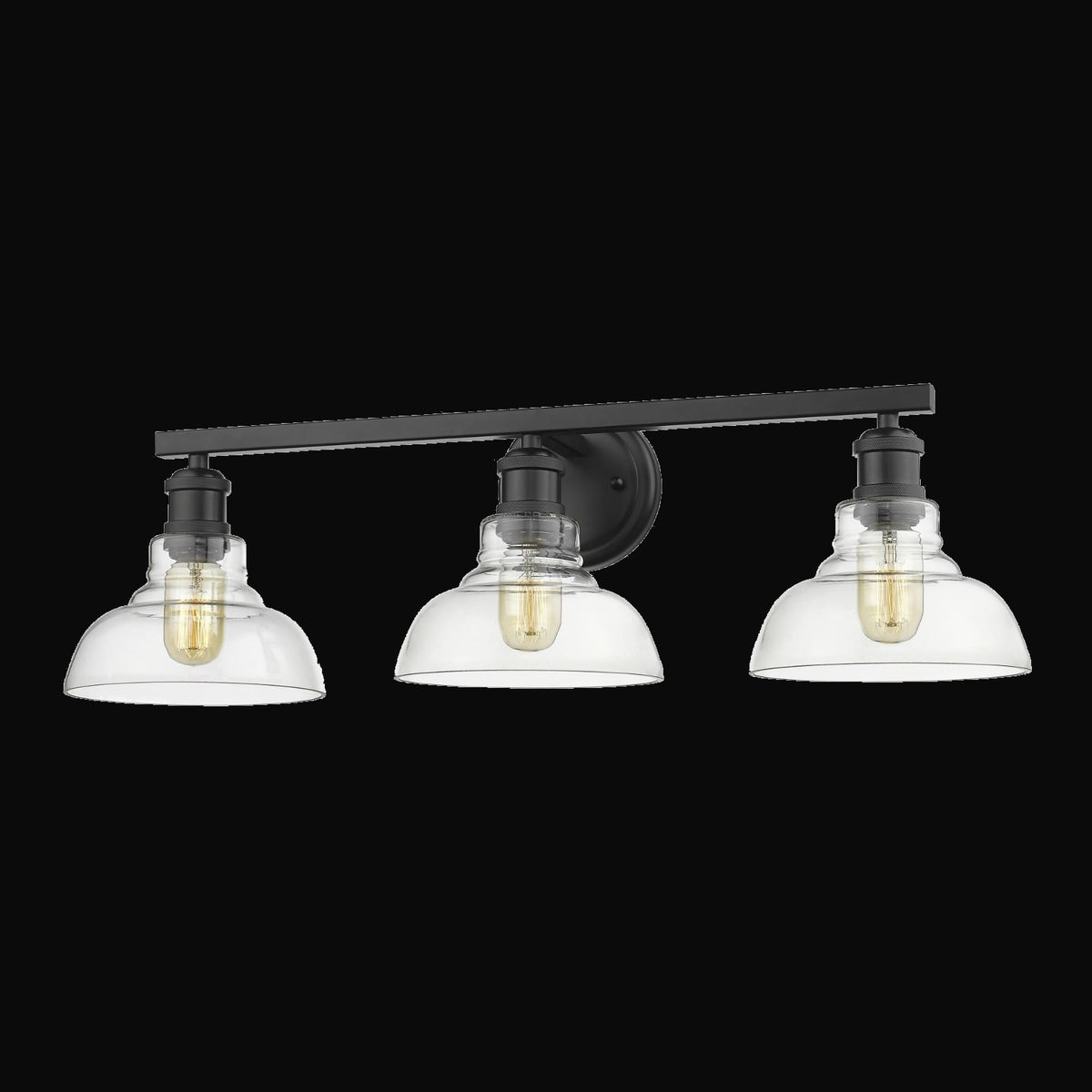 Applique de salle de bain Carver 3 lumières, noir mat, abat-jour en verre clair