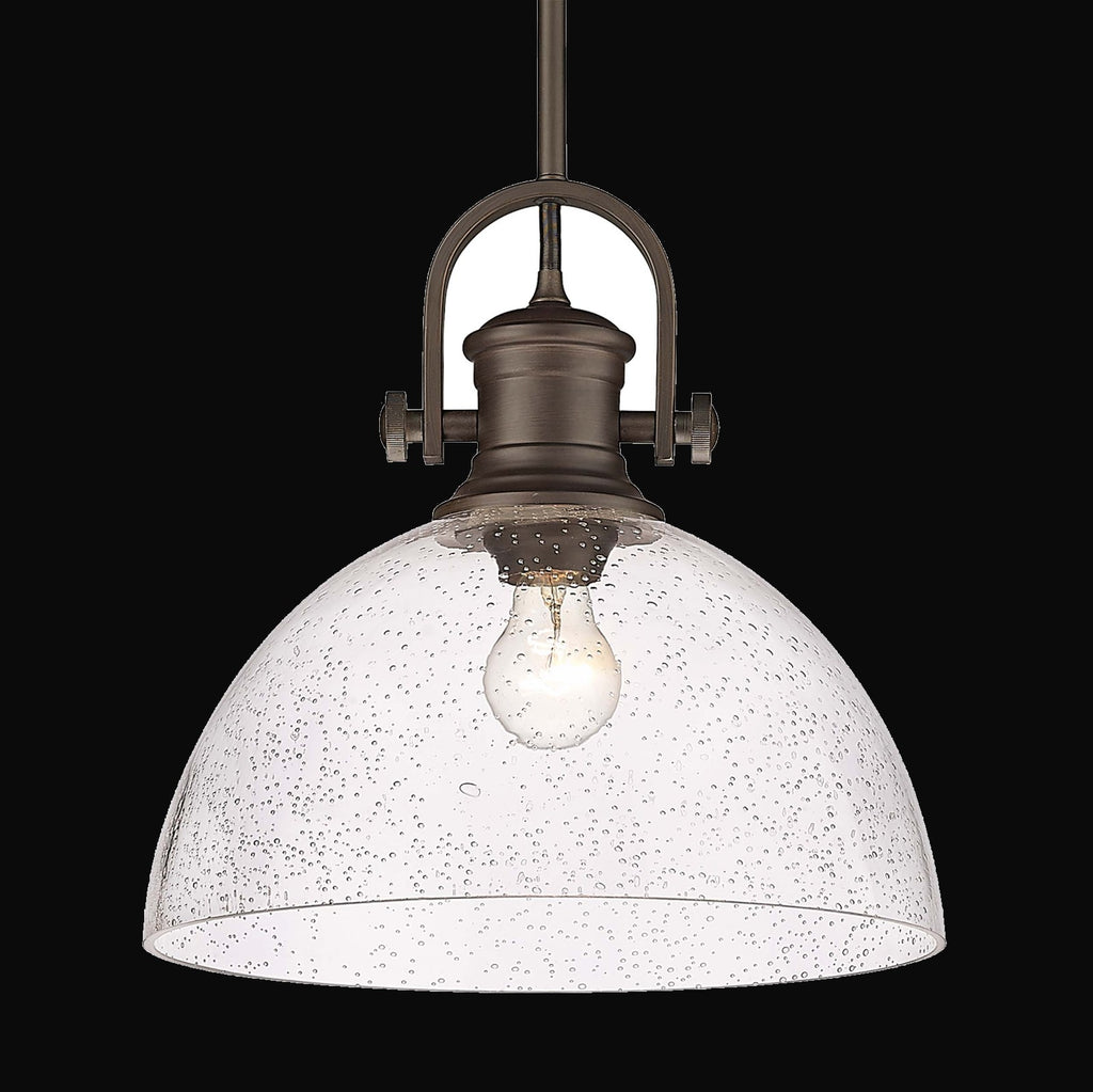 Suspension Hines 1 lumière, bronze frotté, verre bullé