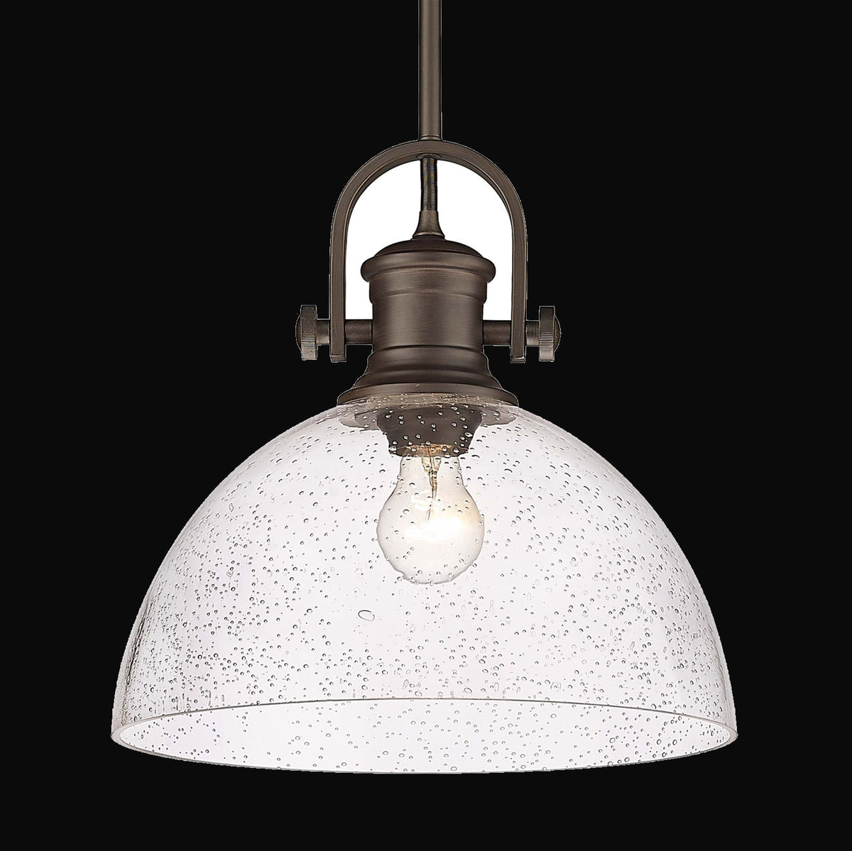 Suspension Hines 1 lumière, bronze frotté, verre bullé