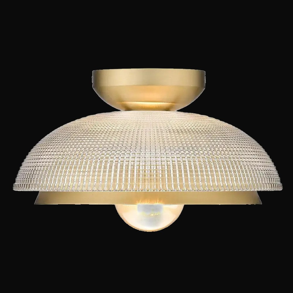 Plafonnier Crawford, bronze champagne brossé, abat-jour en verre prismatique rétro – vue 2