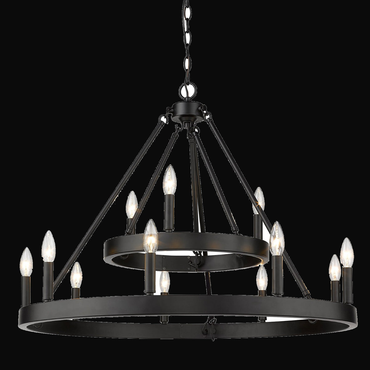 Lustre Alastair 2 étages (3+9 lumières), noir mat