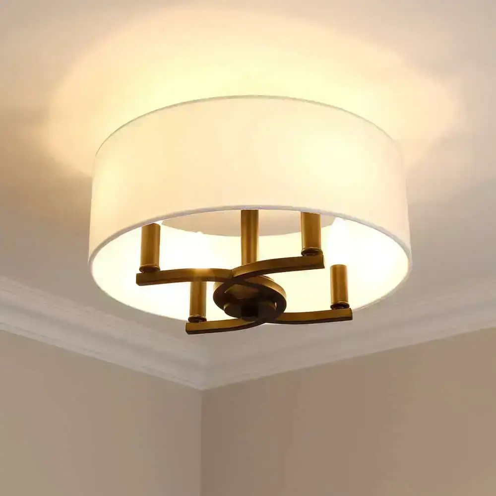 Semi-plafonnier Eliana 4 lumières, noir mat, abat-jour blanc moderne – vue 3