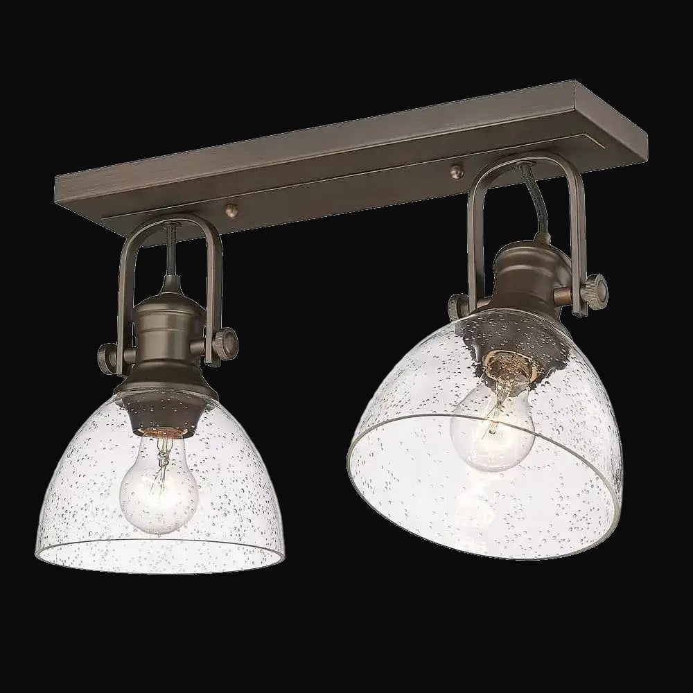 Semi-plafonnier Hines 2 lumières, bronze frotté, verre bullé – vue 2