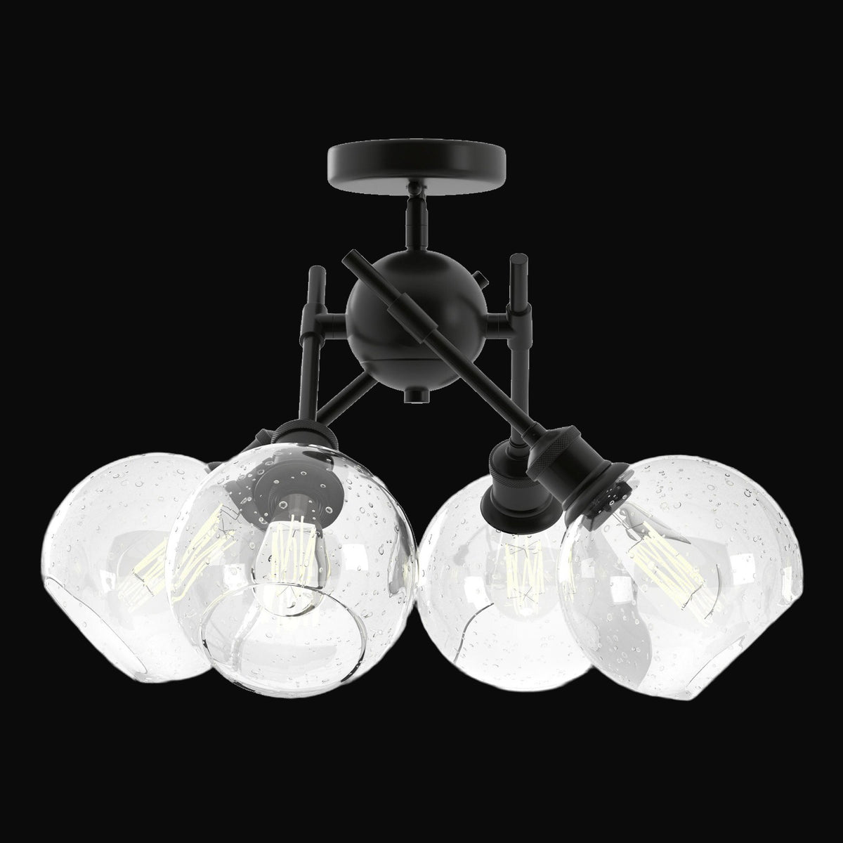 Semi-plafonnier Axel, noir mat, globes en verre bullé