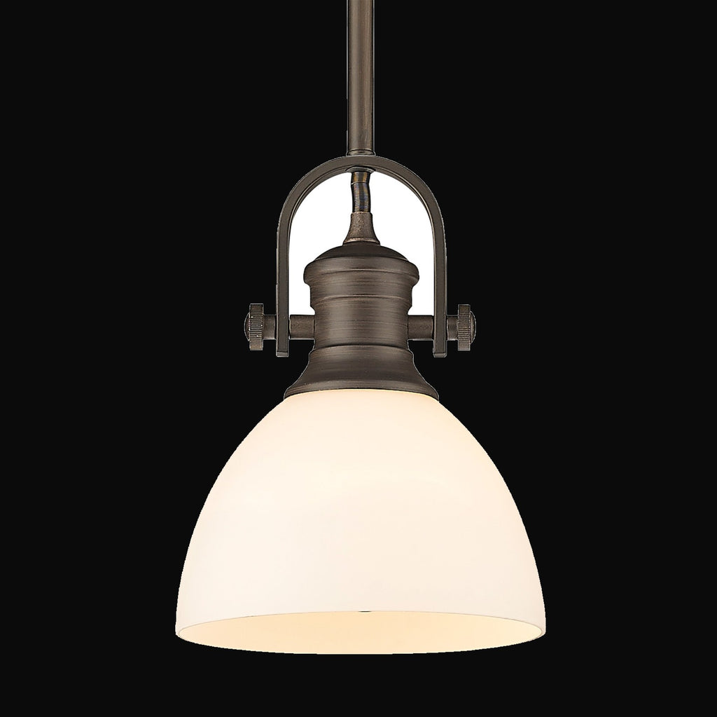 Mini-suspension Hines, bronze frotté, verre opale