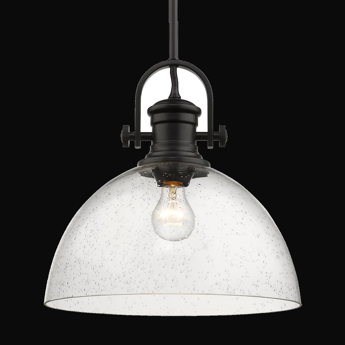 Suspension Hines 1 lumière, noir mat, verre bullé