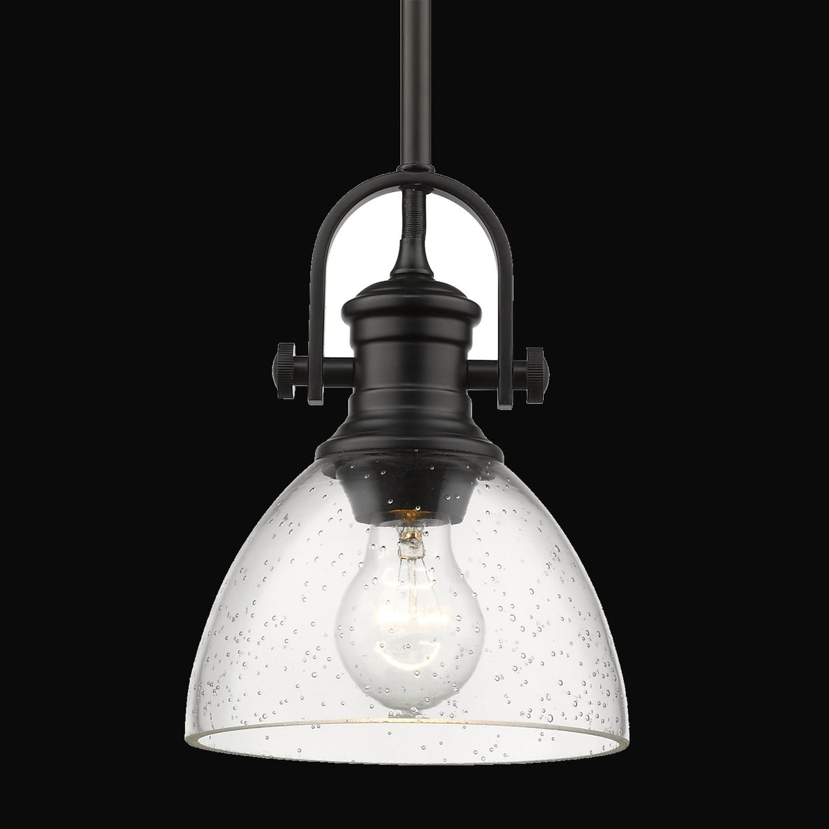 Mini-suspension Hines, noir mat, verre bullé