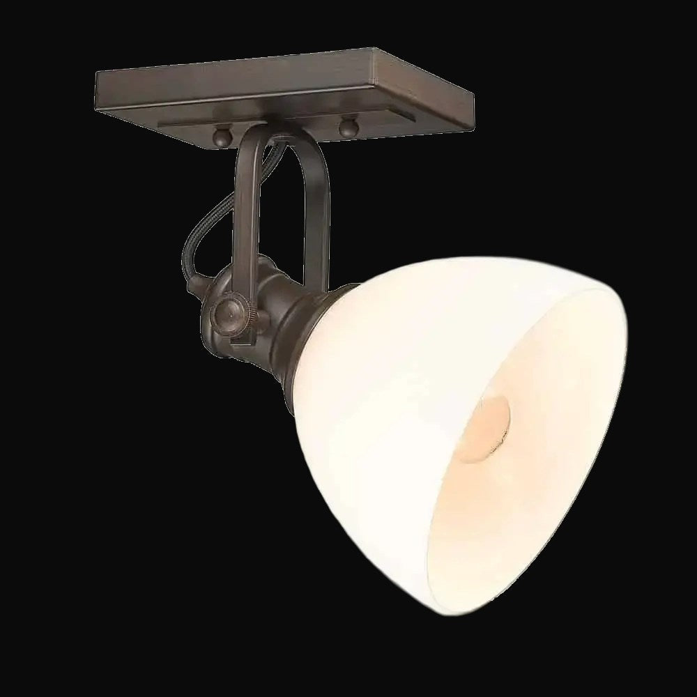 Semi-plafonnier Hines 1 lumière, bronze frotté, verre opale – vue 2