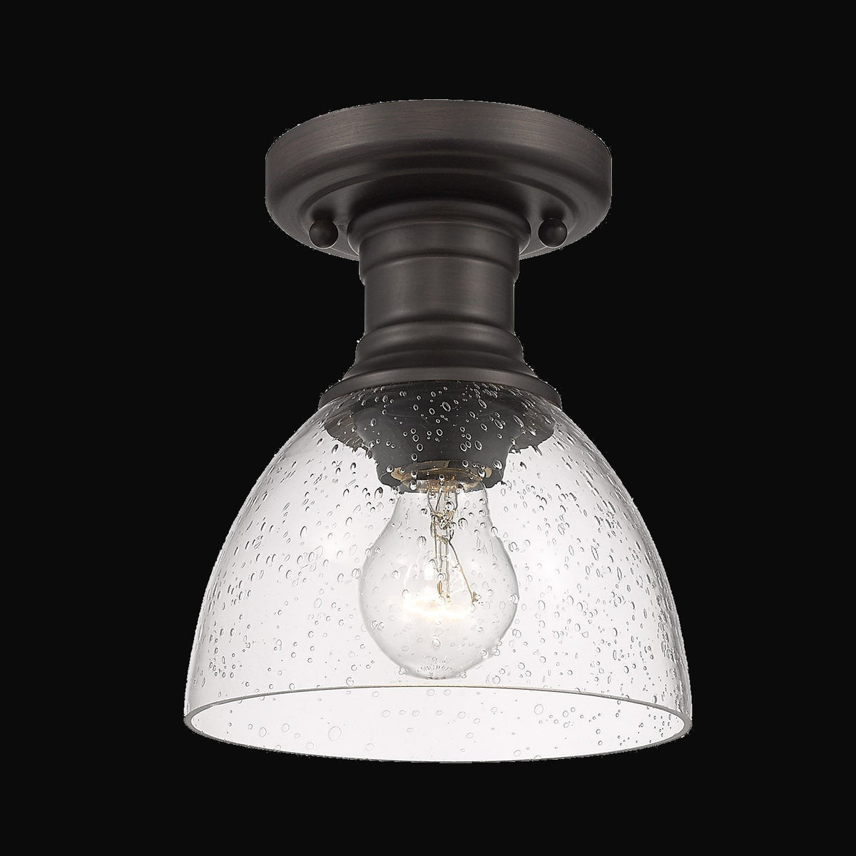Semi-plafonnier Hines, bronze frotté, verre bullé